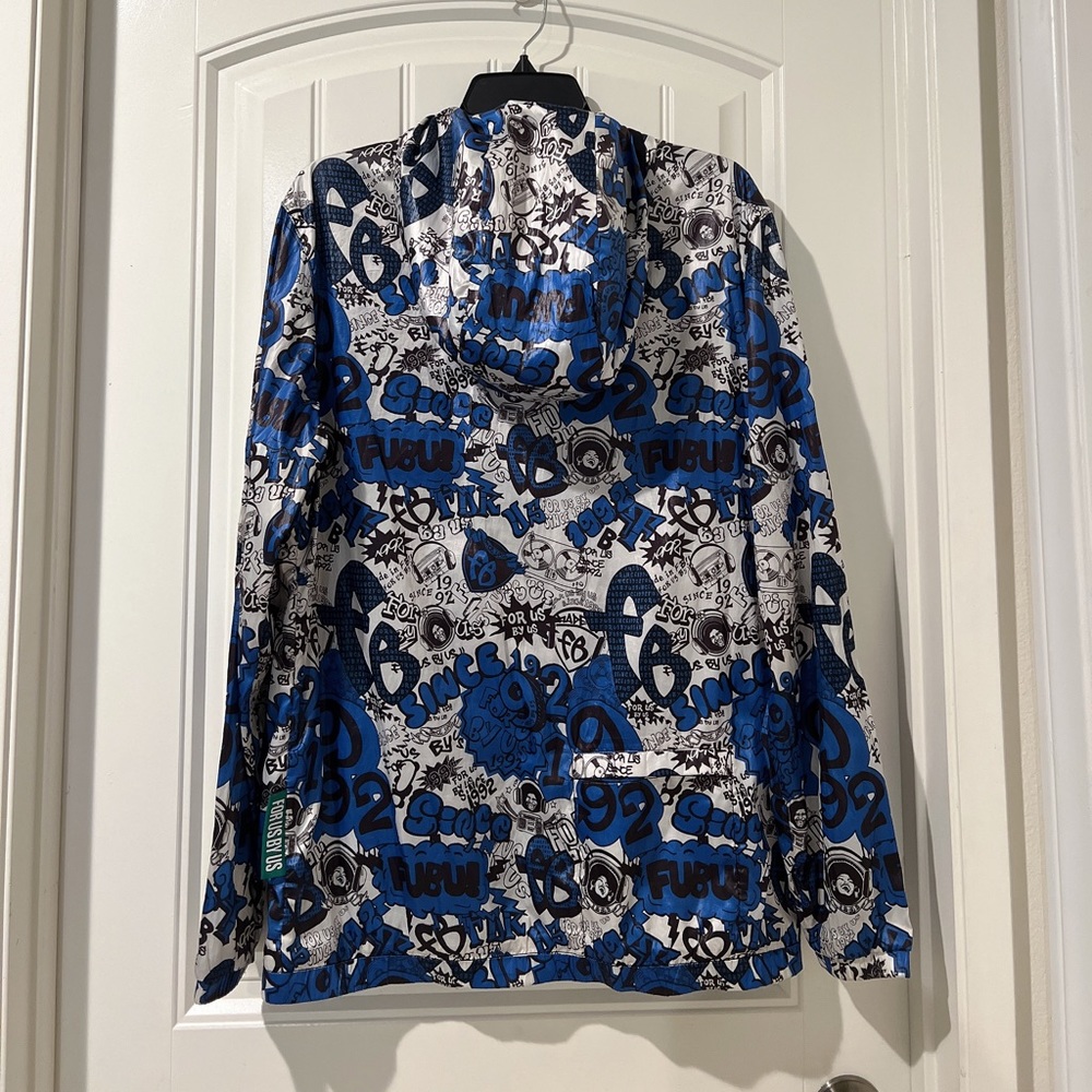 FUBU the Collection blue and white full zip Windbreaker Printed Hoodie Jacket - Picture 3 of 10